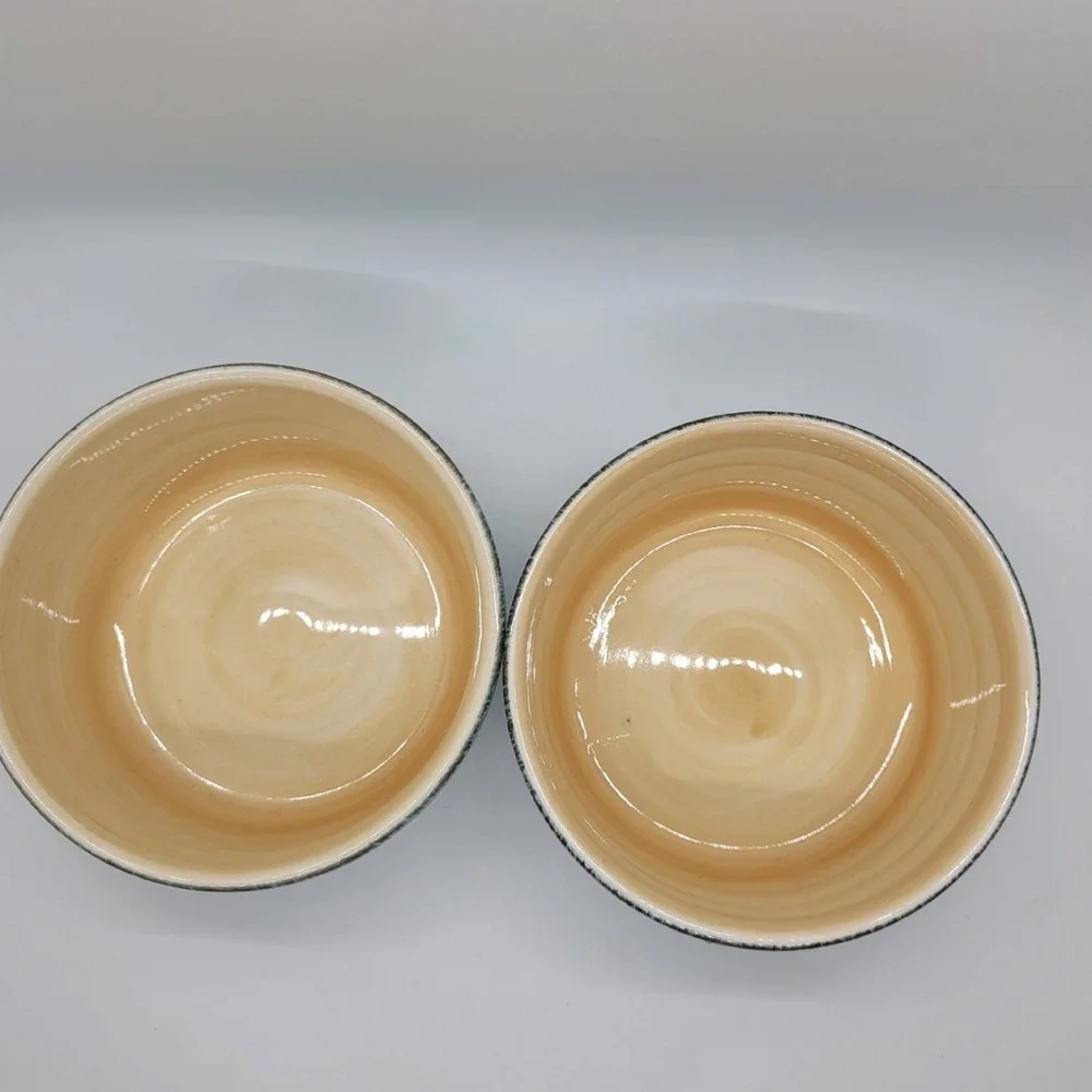 Bella Ceramics Pastis Blue Leaf Ceramic Set of 2 Pet Food Bowls‎ 5 Inch